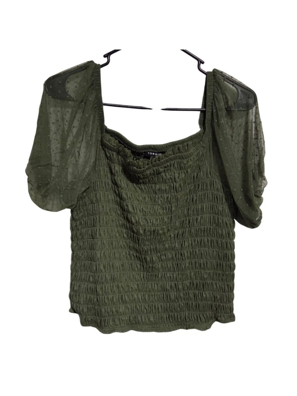 Torrid Smocked Top Size 2X Sheer Puff Sleeves Cropped Peasant Blouse Cottagecore